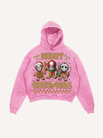 Distressed Washed Christmas Horror Print Slant Pockets Hoodie