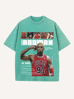 Dennis Rodman Print Round Neck T-shirt