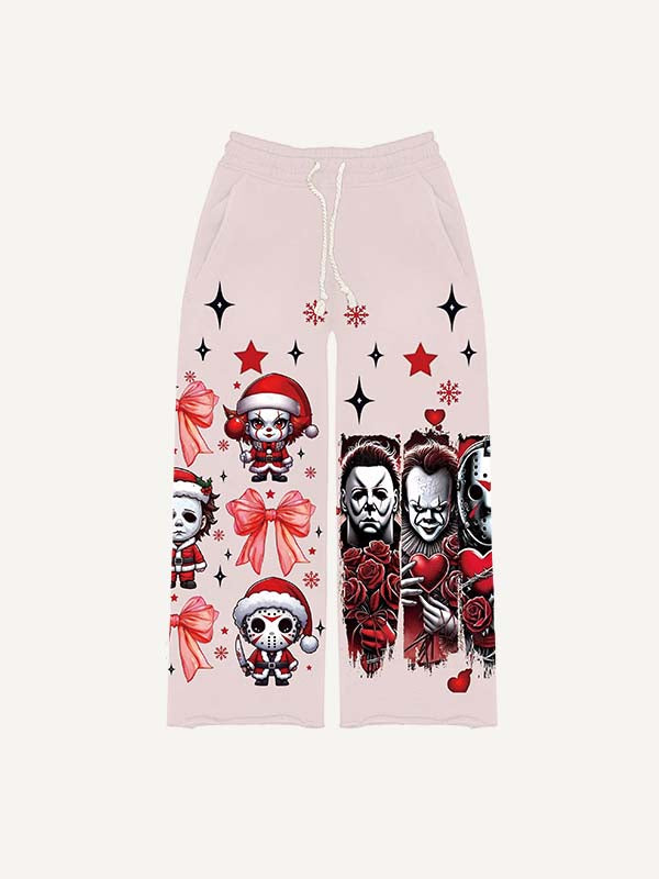 Christmas Horror Print Elastic Waist Pants