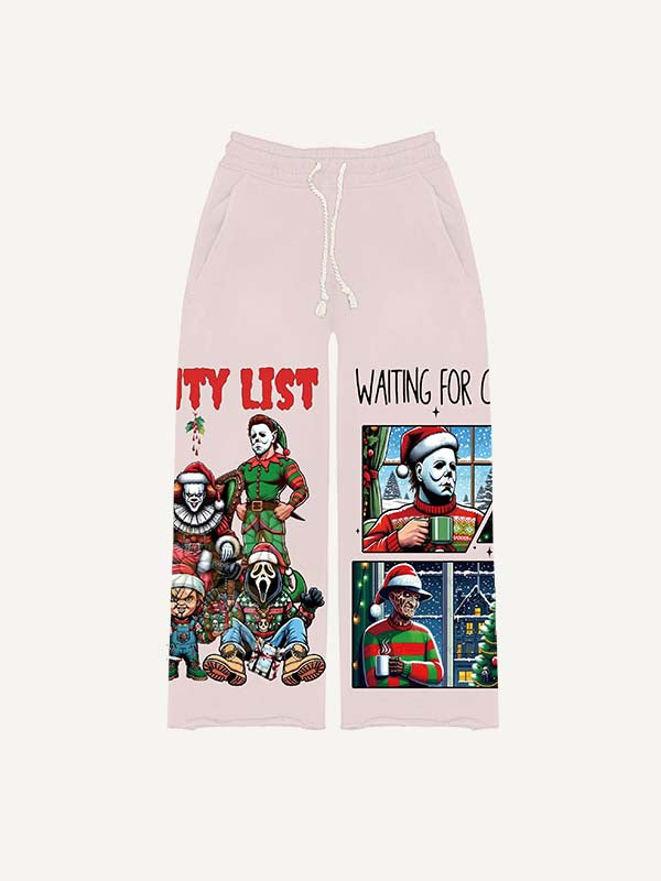 Christmas Horror Print Elastic Waist Pants