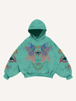 Eye&Wing Print Slant Pockets Hoodie