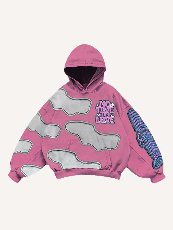 No Time To Love&Heart Faux Decal Print Slant Pockets Hoodie