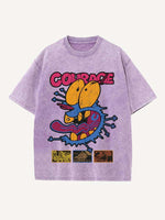 Distressed Washed Figure&Graphic&Animal&Letter Print Round Neck T-shirt