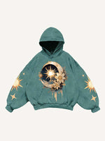 Moon&Sun&Star&Floral&Graphic Print Slant Pockets Hoodie