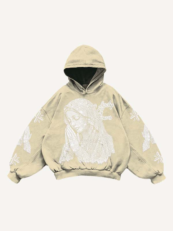 Mary&Pray&Pigeon&Letter Faux Rhinestones Print Slant Pockets Hoodie