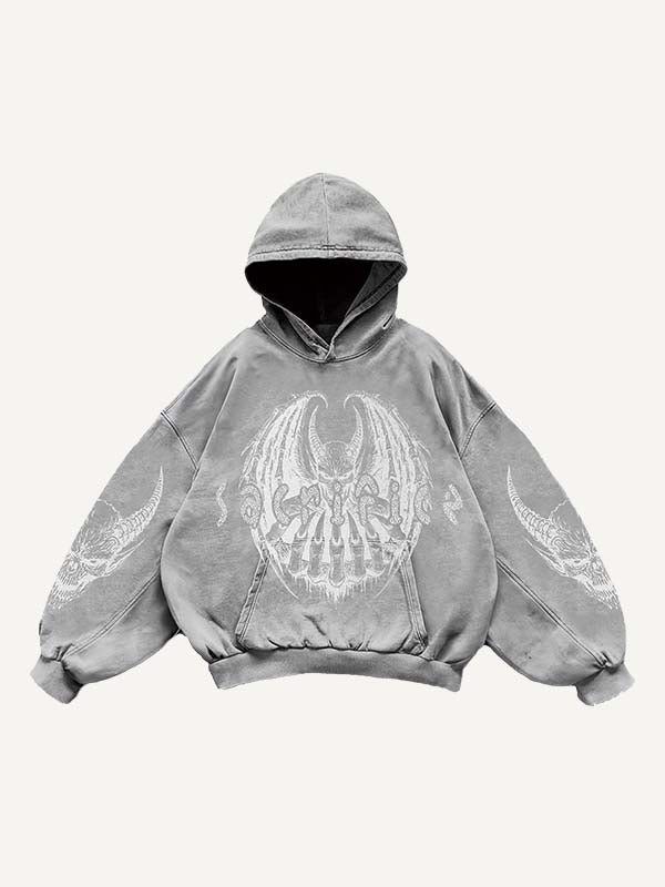 Demon&Wing&Letter Faux Decal Print Slant Pockets Hoodie