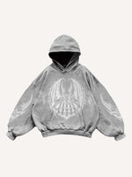 Demon&Wing&Letter Faux Decal Print Slant Pockets Hoodie