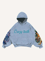 Tiger&Letter Graphic Print Slant Pockets Hoodie