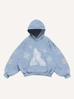 Mary&Letter Pray Faux Rhinestones Print Slant Pockets Hoodie