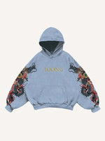 Dragon&Letter Print Slant Pockets Hoodie