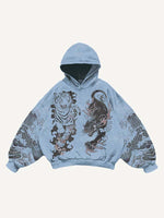 Black Panther&Tiger&Graphic Print Slant Pockets Hoodie