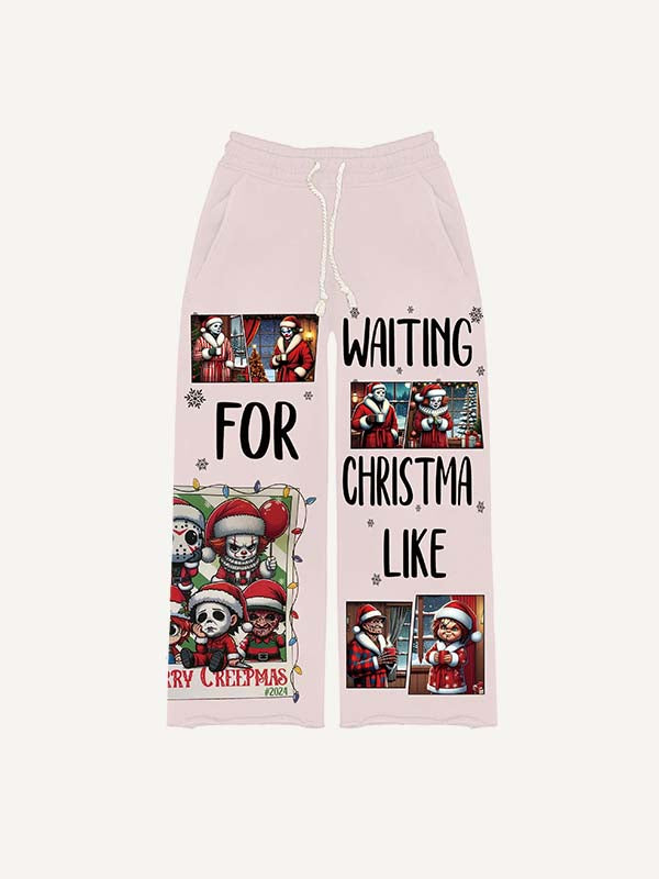 Christmas Horror Print Elastic Waist Pants