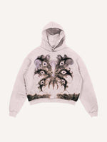 Distressed Washed Wing&Eye&Graphic Print Slant Pockets Hoodie