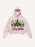 Distressed Washed Christmas Horror Print Slant Pockets Hoodie