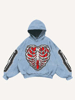 Skeleton&Heart&Wing Faux Decal Print Slant Pockets Hoodie