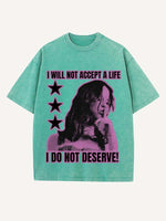 Distressed Washed Figure&Letter Print Round Neck T-shirt