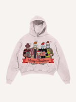 Distressed Washed Christmas Horror Print Slant Pockets Hoodie