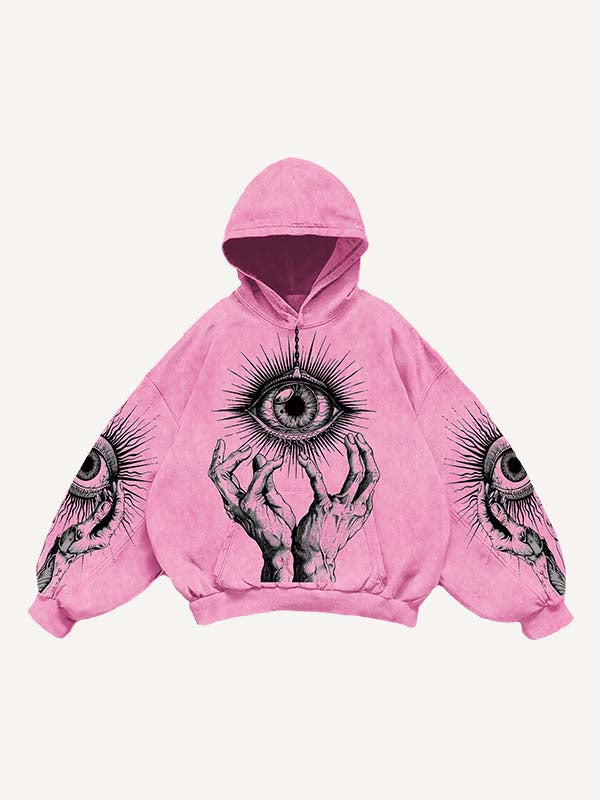 Palm&Eye Print Slant Pockets Hoodie