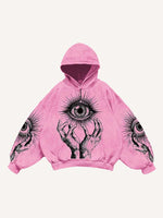 Palm&Eye Print Slant Pockets Hoodie