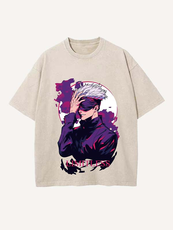 Distressed Washed Figure&Graphic&Letter Print Round Neck T-shirt