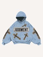 Cross&Wing Faux Decal Print Slant Pockets Hoodie