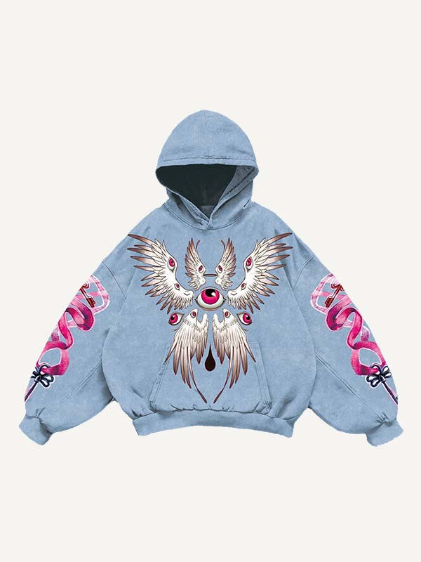 Eye&Wing&Graphic Print Slant Pockets Hoodie