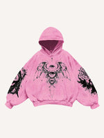 Figure&Wing&Eye&Animal&Letter Print Slant Pockets Hoodie