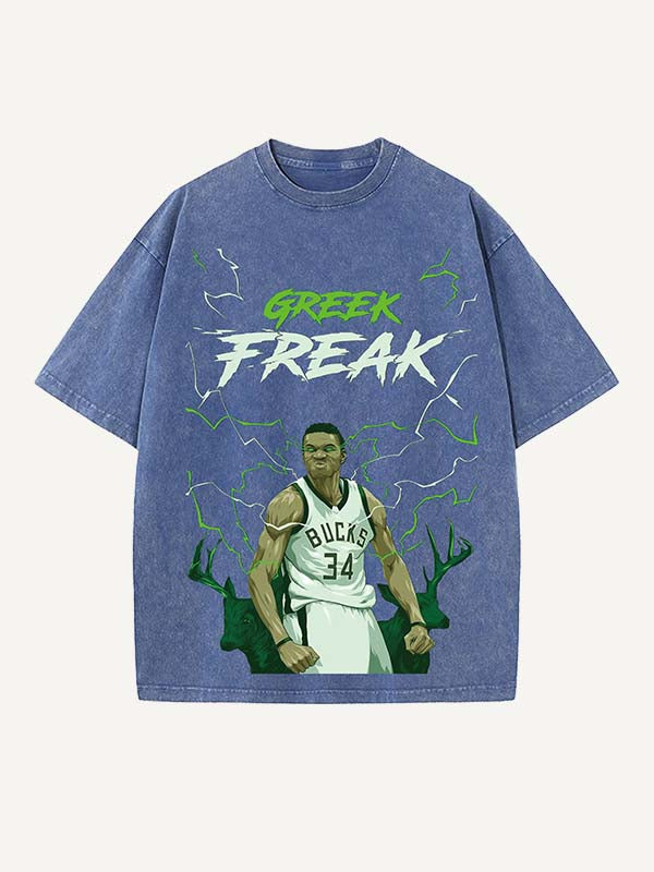 Giannis Antetokounmpo Print Round Neck T-shirt