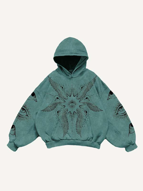 Wing&Eye&Graphic Print Slant Pockets Hoodie