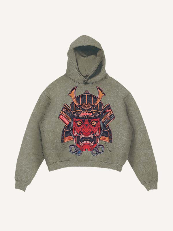 Distressed Washed Ghost General Print Slant Pockets Hoodie