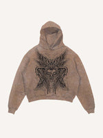 Distressed Washed Wing&Eye&Tears&Graphic Print Slant Pockets Hoodie