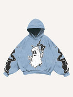 Halloween Ghost&Pistol&Graphic Print Slant Pockets Hoodie