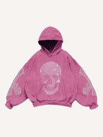 Skull&Wing&Cross Faux Rhinestones Print Slant Pockets Hoodie