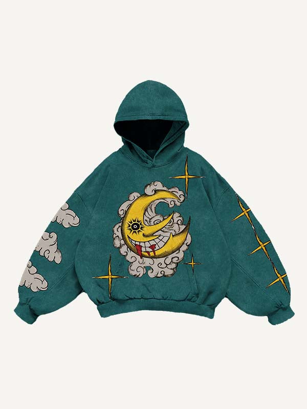 Evil Moon&Sun&Star&Cloud Print Slant Pockets Hoodie