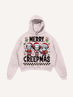 Distressed Washed Christmas Horror Print Slant Pockets Hoodie
