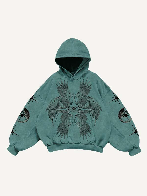 Wing&Eye&Graphic Print Slant Pockets Hoodie