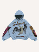 Figure&Wing&Eye&Palm&Graphic&Letter Print Slant Pockets Hoodie