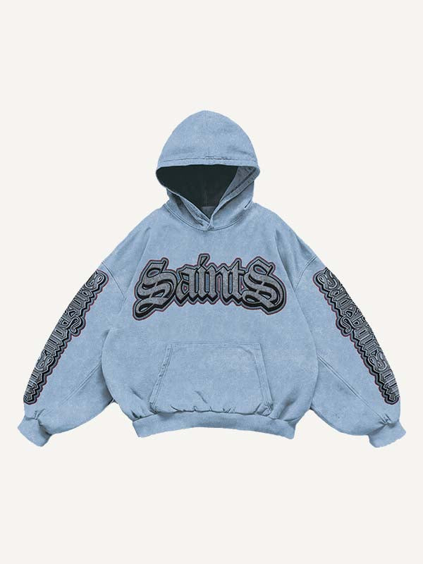 Figure&Gun&Letter Faux Decal Print Slant Pockets Hoodie