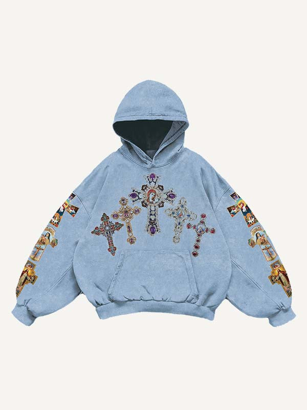 Cross&Figure&Pray&Graphic&Letter Print Slant Pockets Hoodie