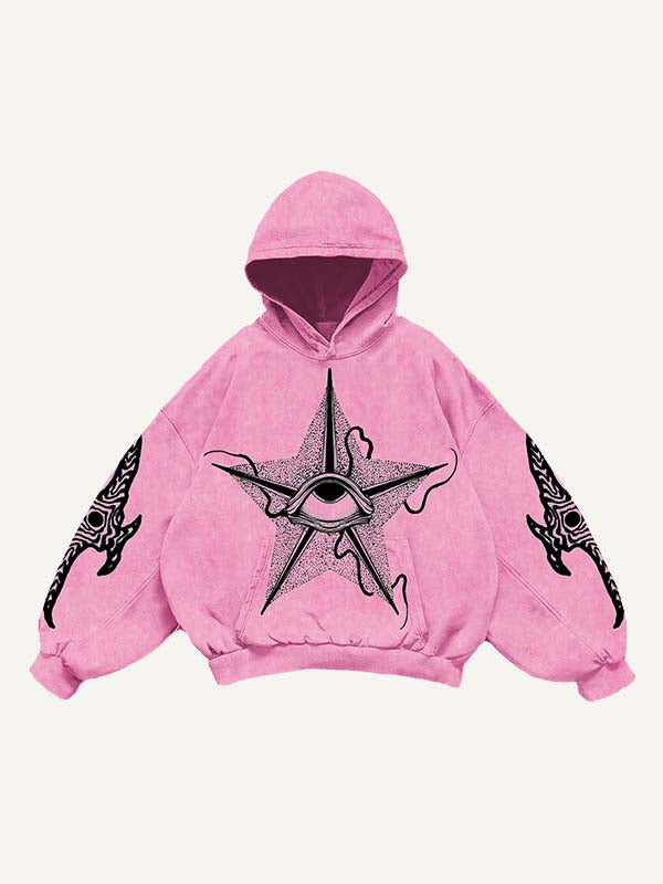 Evil Star&Eye&Graphic Print Slant Pockets Hoodie