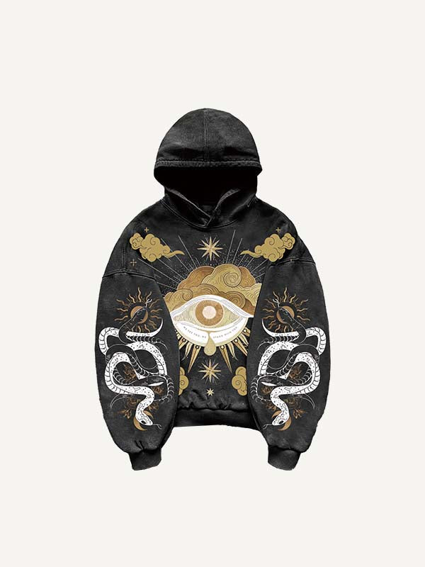 Eye&Cloud&Snake&Palm&Graphic Print Slant Pockets Hoodie