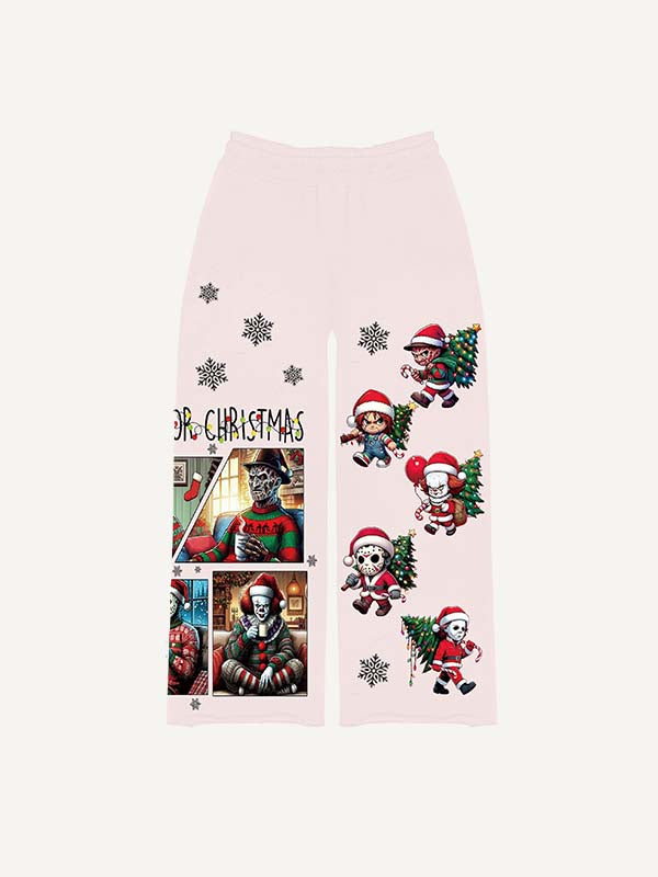 Christmas Horror Print Elastic Waist Pants