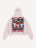 Distressed Washed Christmas Horror Print Slant Pockets Hoodie