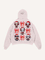 Distressed Washed Christmas Horror Print Slant Pockets Hoodie