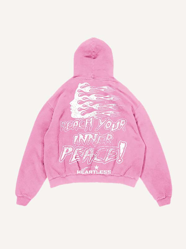 Distressed Washed Heartless Skeleton&Letter Print Slant Pockets Hoodie