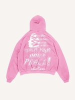 Distressed Washed Heartless Skeleton&Letter Print Slant Pockets Hoodie