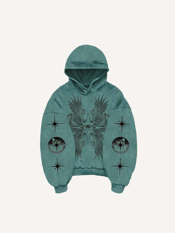Wing&Eye&Graphic Print Slant Pockets Hoodie