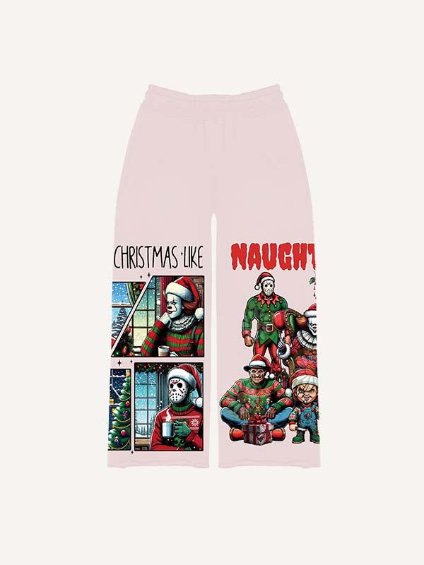 Christmas Horror Print Elastic Waist Pants