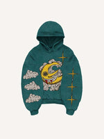 Evil Moon&Sun&Star&Cloud Print Slant Pockets Hoodie