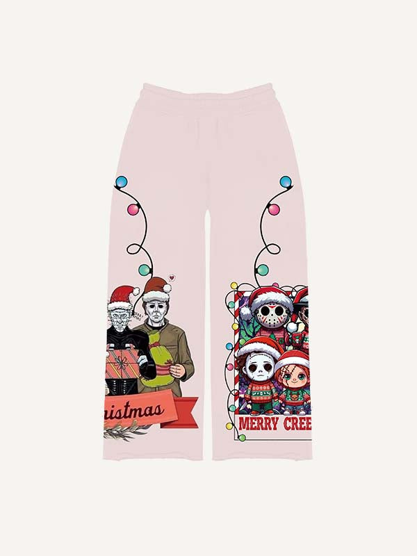 Christmas Horror Print Elastic Waist Pants